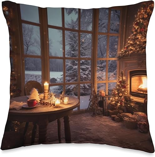 Christmas Time Gift Ideas Cozy Christmas Time Holidays Fire Place - Almohada de 16 x 16 pulgadas, multicolor