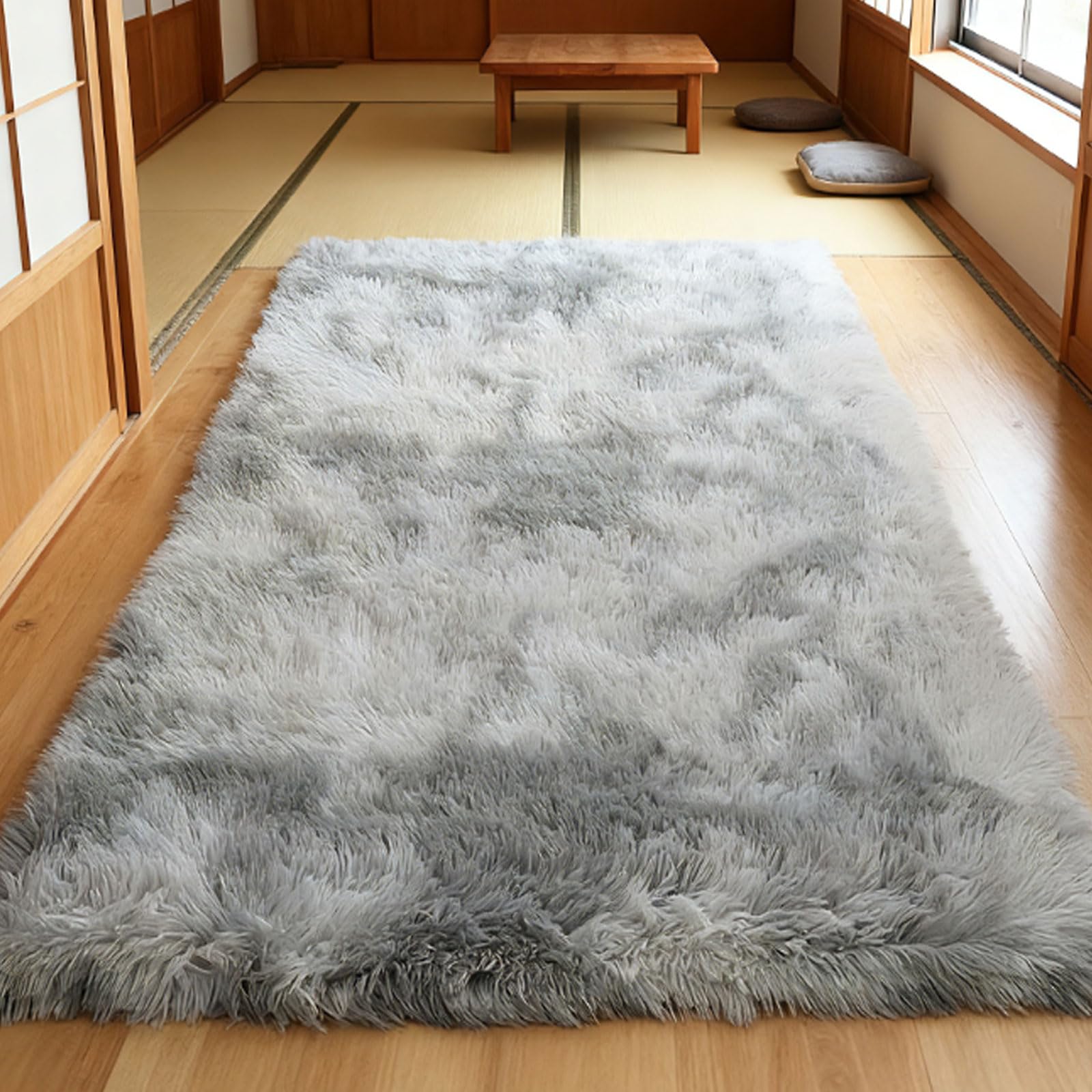 Tapis de salon 100 x 300 cm gris clair doux et moelleux pour chambre moderne