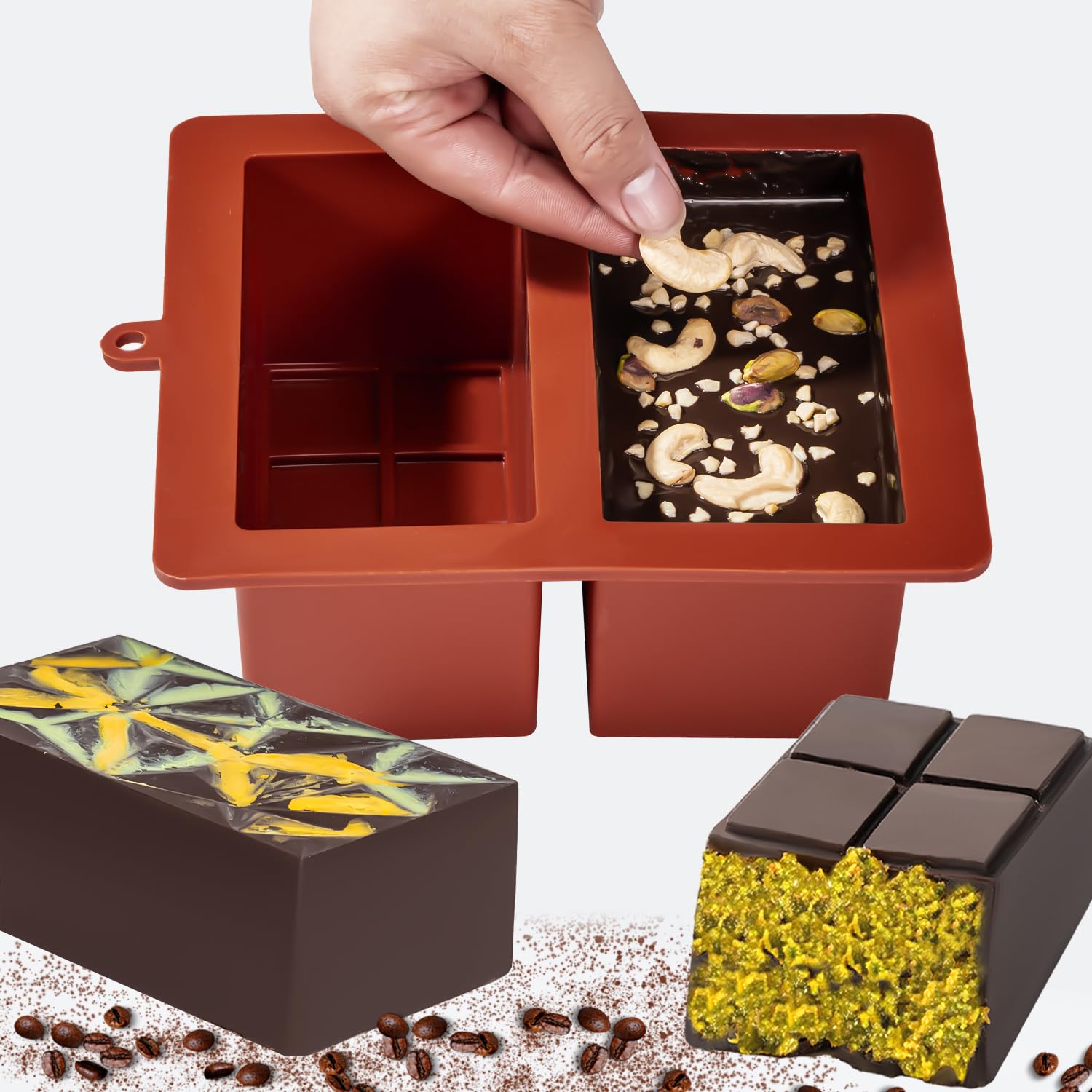 UWILLION Tiefe Schokoladenriegel-Form, Silikon, 7,6 cm, große Pistazien-Schokoladenformen, dicke Süßigkeitenriegel-Formen für gefüllte Bars, Seifen