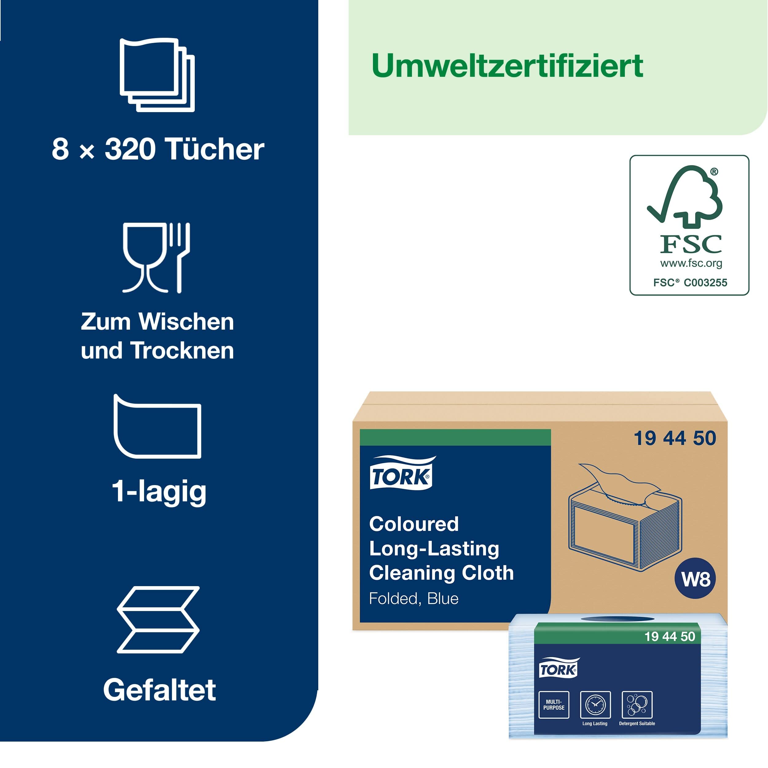 Tork Coloured Long-Lasting Cleaning Cloth Blau 194450 (Pack of 320)