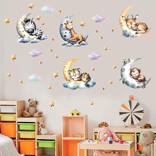 Miniatura 3 de Calcomanías de pared de animales de la selva para guardería, calcomanías extraíbles de animales de safari para habitación de bebé, dormitorio de