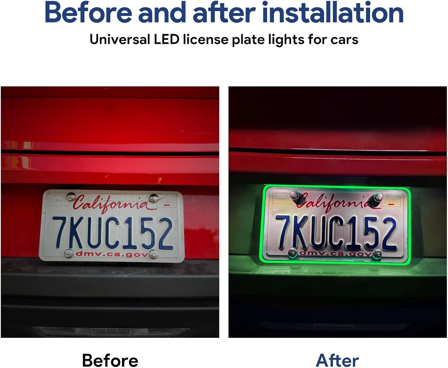 Waterproof LED License Plate Frame - Easy to Install License Plate Frame with Light, Universal License Plate Light with Anti-Scratch ABS Cover, Tinted License Plate Protector (DC12V, Green)