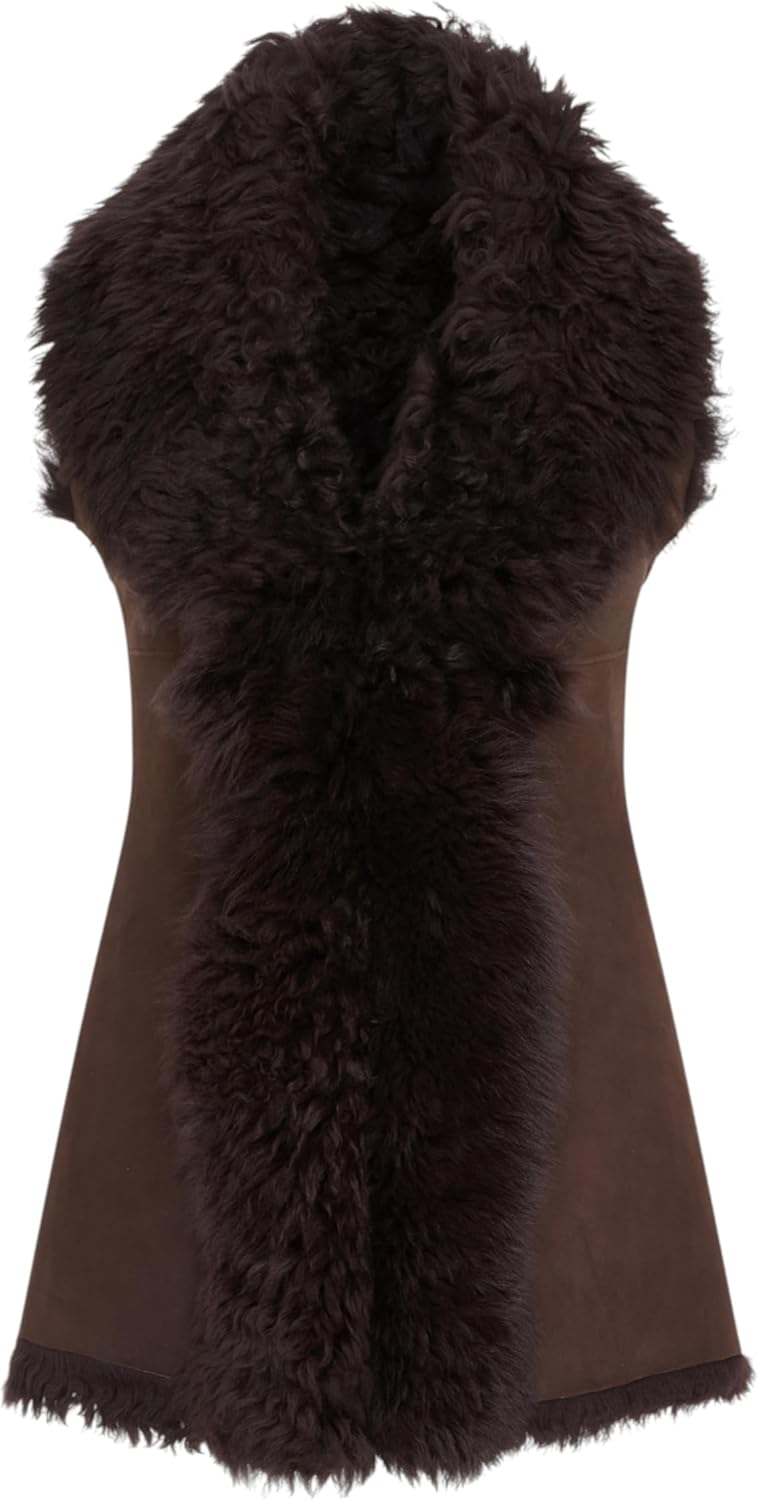 Women’s Toscana Shearling Gilet, Premium Nappa Leather Sheepskin Waistcoat with Fur Lined Waterfall Vest, Luxury Winter Vest