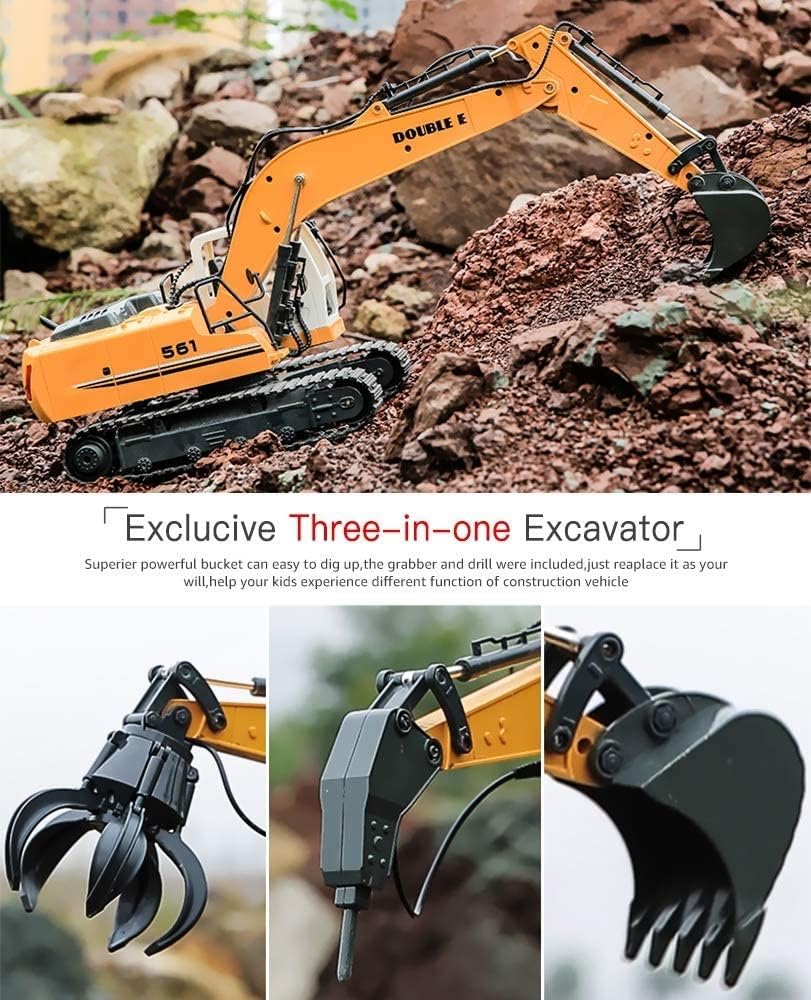 s-idee® E561-003 1/16 Rc Pelle + 3 pièces jointes 15 canaux Excavatrice 1:16 avec 2,4 GHz télécommandée avec Batterie et Chargeur