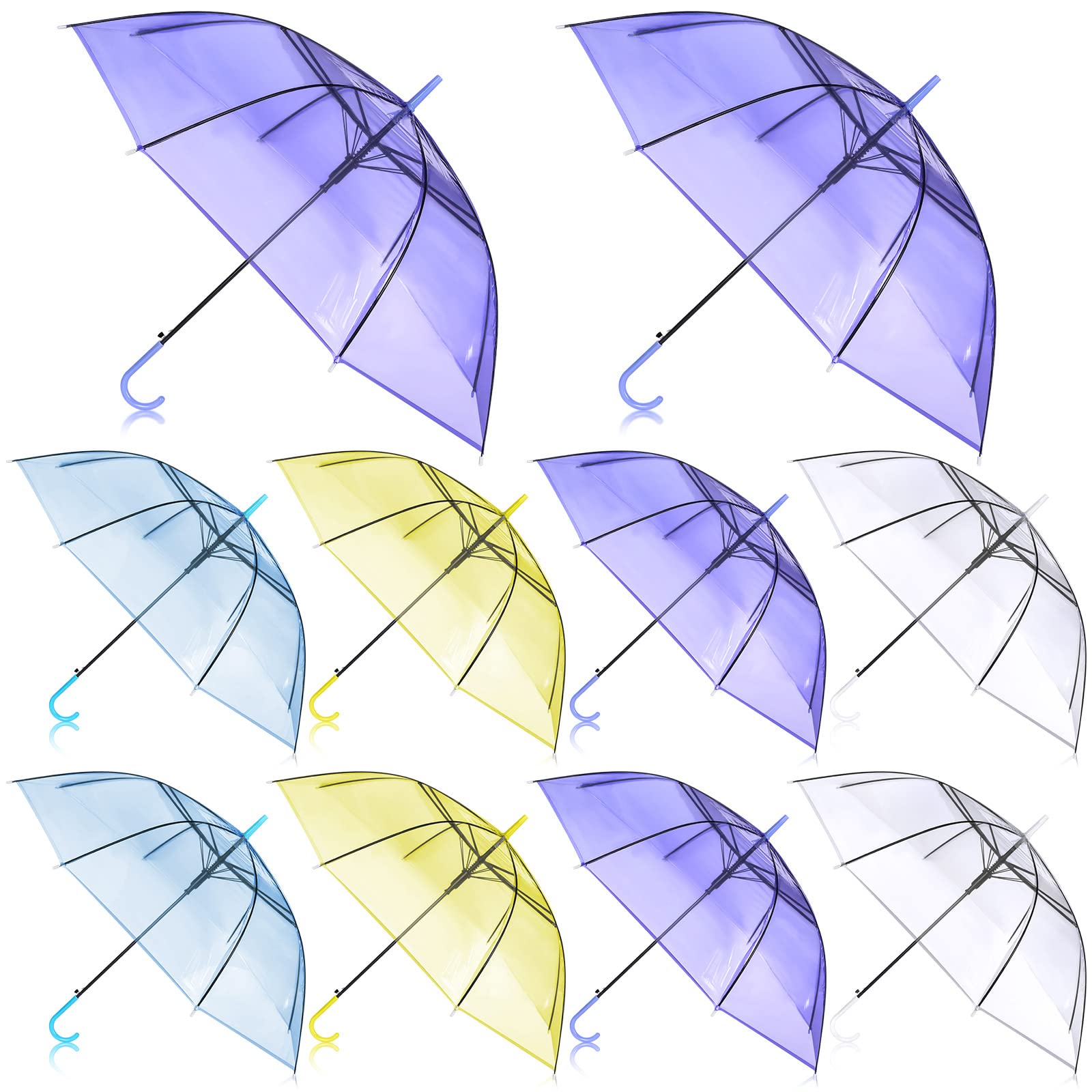 10 Pack Colorful Umbrella Cute Tiny Umbrellas 37 Inch Auto Open Stick Umbrellas with J Hook Handle Large Canopy for Rain Bridal Party Photography Outdoor Photography Props Home Decoration Supplies