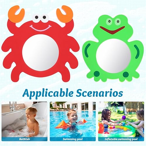 Miniatura 4 de Totority Espejo de baño para niños, 2 piezas de espejo de cangrejo de dibujos animados, espejo de baño, juguete educativo para bañarse, juguetes de