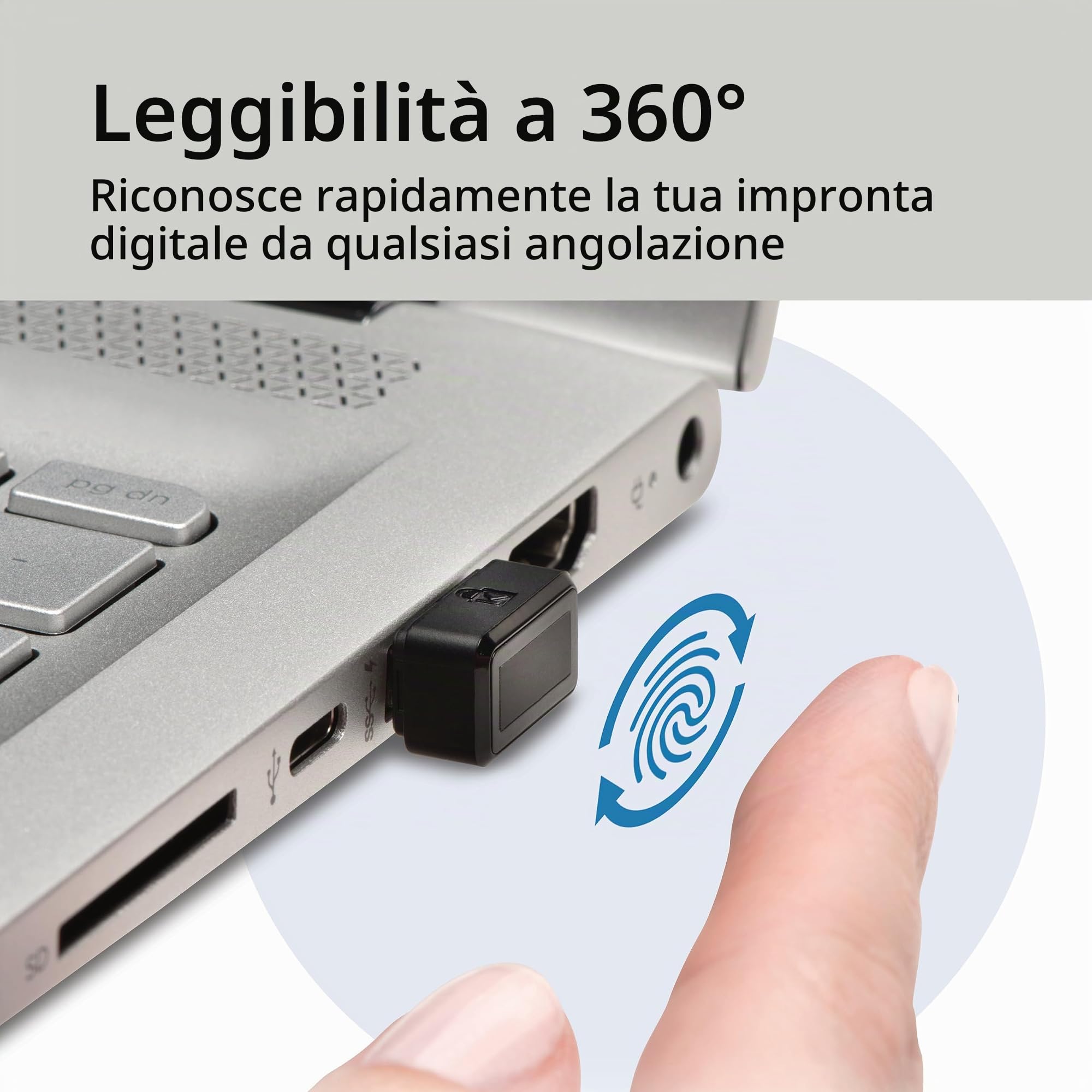 Kensington Chiavetta con Lettore di Impronte Digitali Kensington VeriMark, Nero, K67977WW