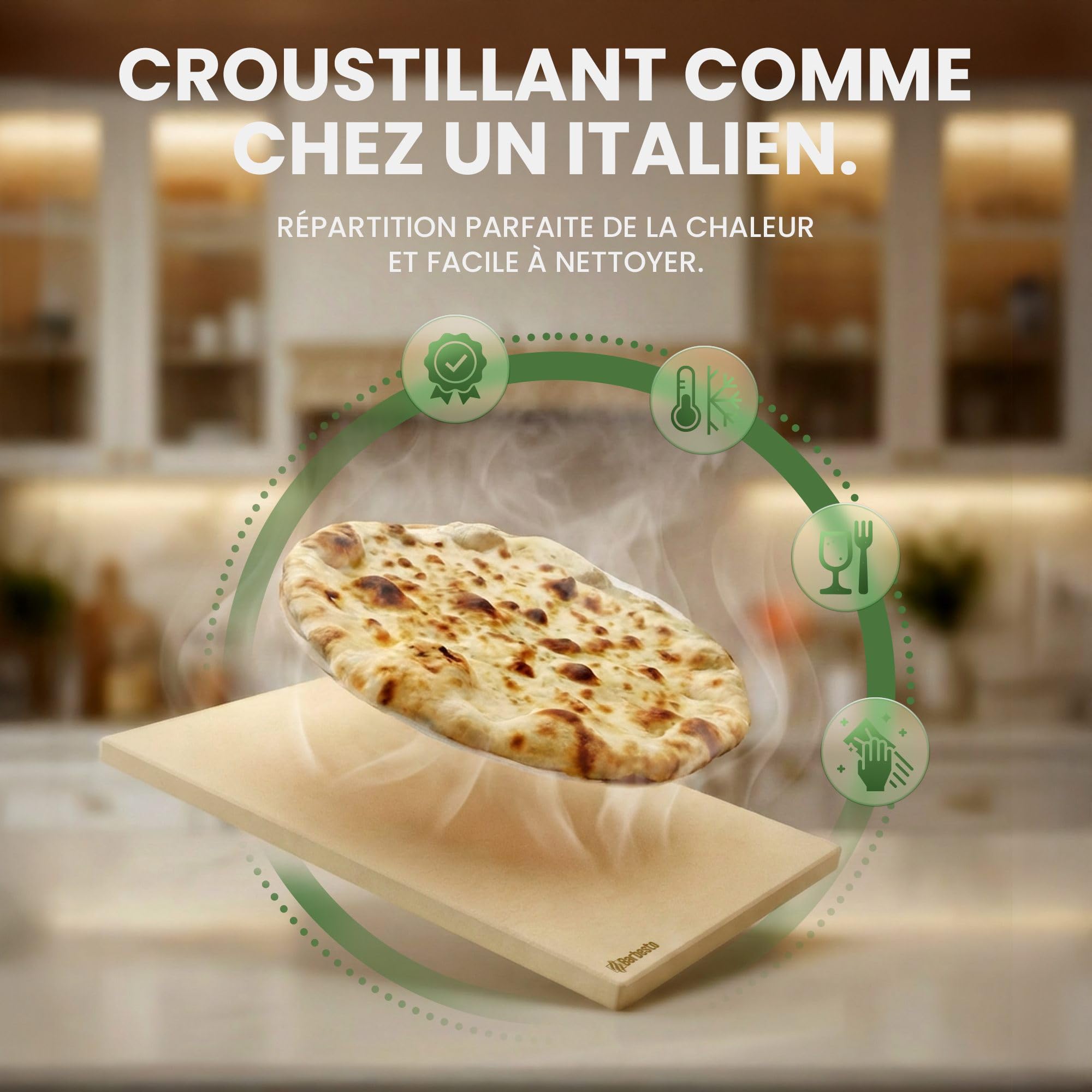 CLP Pierre à pizza pour four et grill 38x30 cm, en cordiérite, résistante jusqu'à 900°C, avec livre de recettes, Taille:38x30 cm