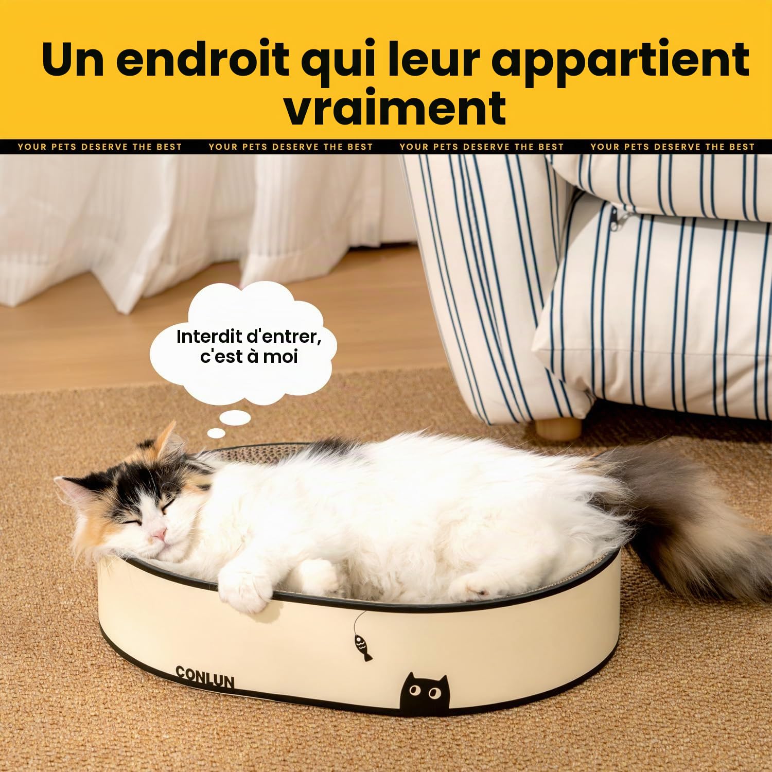 Conlun Griffoir Ovale Chat Lot 2, Lit Carton Anti-Débris | Idéal Multi-chats | Base Fermée pour Limiter les Débris | Protège le Canapé | Carton Dense | Max 6 kg par Petit Chat