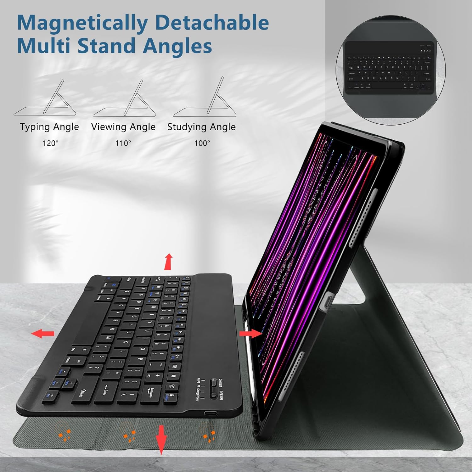 TopPerfekt Keyboard Case for iPad Air 13-inch (M3 2025 / M2 2024) with 2 Pack 9H Hardness Tempered Glass Screen Protector, Pencil Holder - Black Leopard