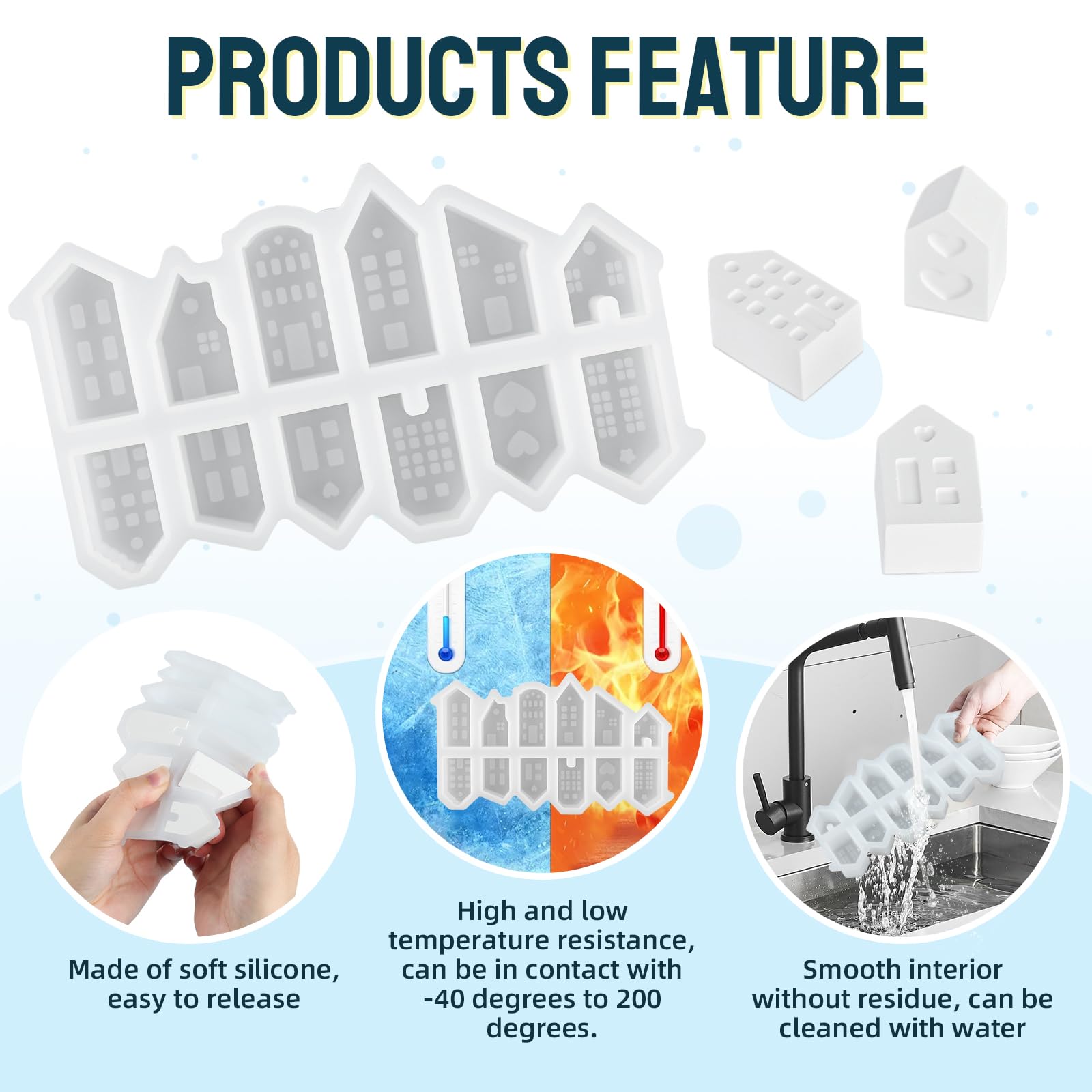 Silicone Moulds Casting Moulds Houses 12 Mini Silicone Moulds Casting Moulds White Silicone Mould Easter Reusable 3D Casting Moulds Silicone for Pouring Three-Dimensional Homes, Candles and Soap - Image 3