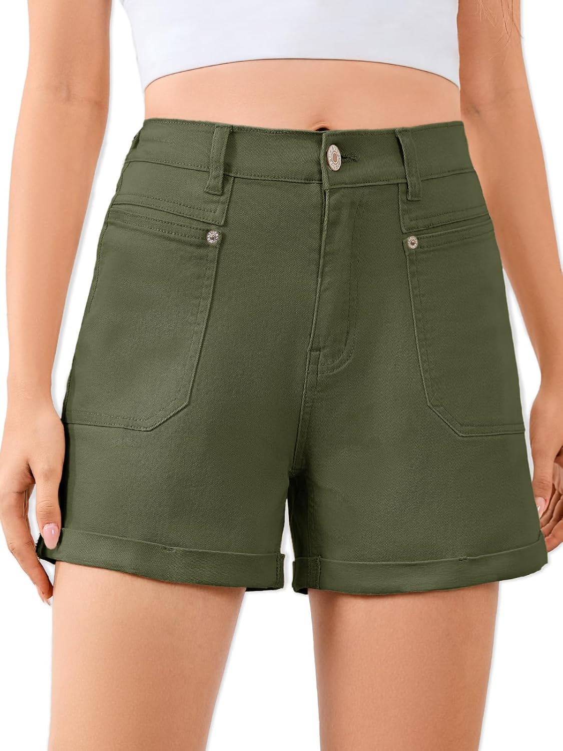 Women High Waisted Jean Shorts Stretchy Denim Shorts for Women Folded Hem Chino Shorts Summer Jorts - Image 2