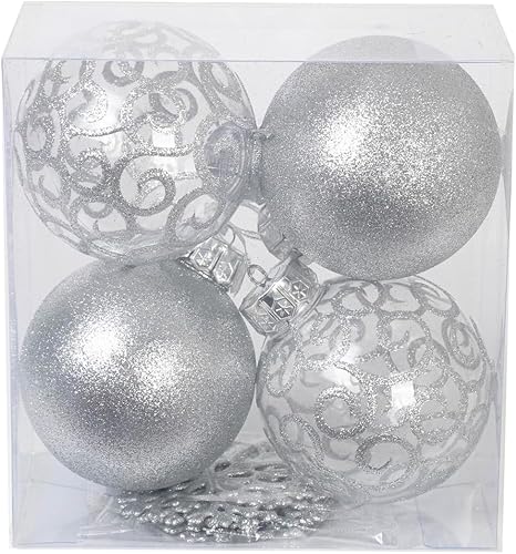 SLEETLY Adornos Grandes Plateados para Árbol de Navidad de Granja, Decoraciones Navideñas de Vacaciones para Navidad - Bolas de Nieve y Copos de