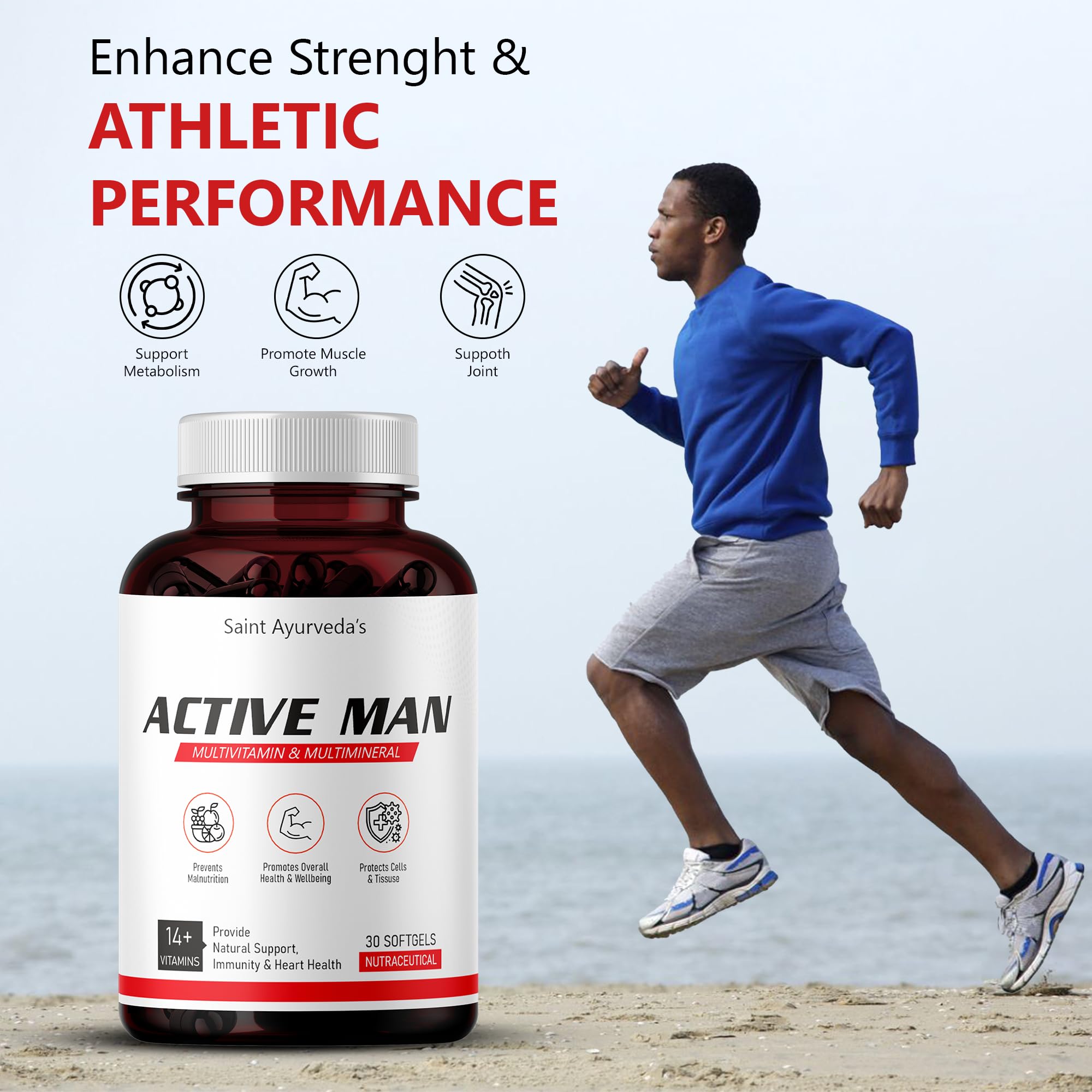 Saint Ayurveda Multivitamin | Active Man | 30 sofgels with Ginseng, Lycopene, Grape Seed Extract & Vitamin B1, B2, B6, B12, A & Folic Acid For Daily Energy, Immunity, Gut & Bone Health 3