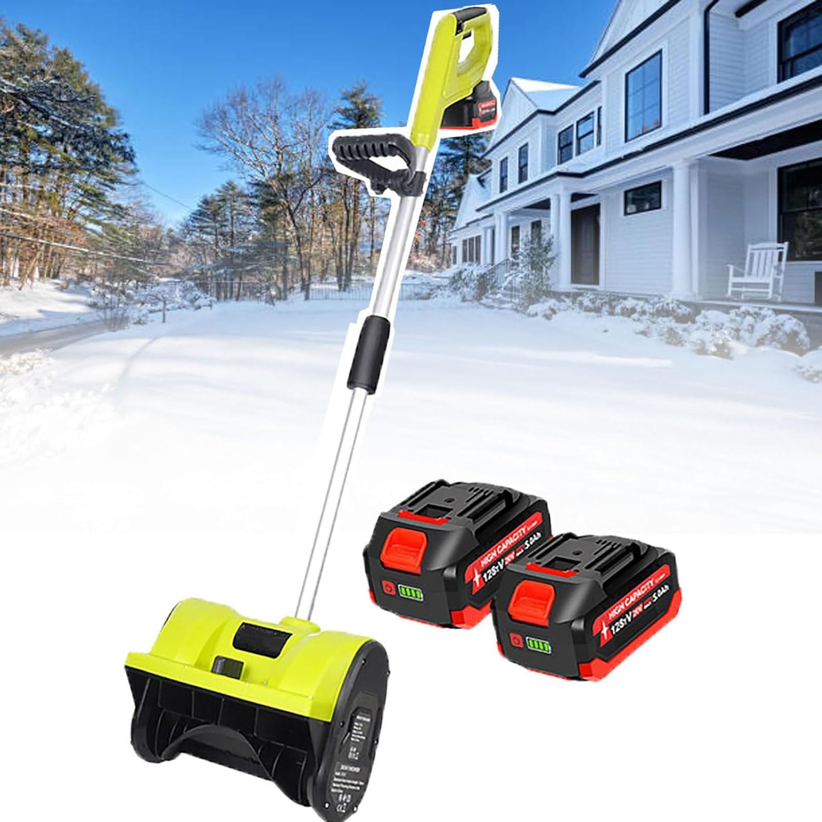 Pala da Neve elettrica a Batteria, spazzaneve Elettrico a Spinta da 20V da 12 Pollici,spazzaneve a direzione Regolabile da 1200W con Batteria agli ioni di Litio da 4,0Ah e Caricabatterie