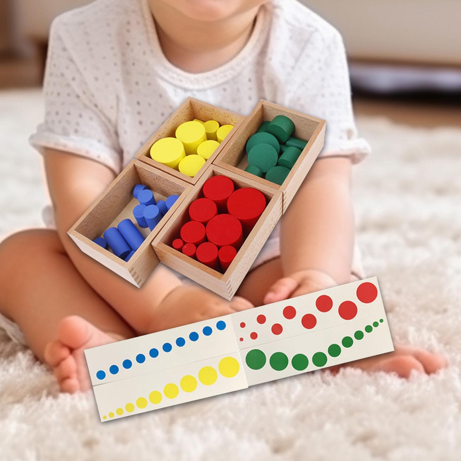 Farbzylinder, Holzene Zylinder Ohne Knöpfe, Form Und Farberkennung mit Karten, Sensorisches Spielzeug für Vorschulkinder