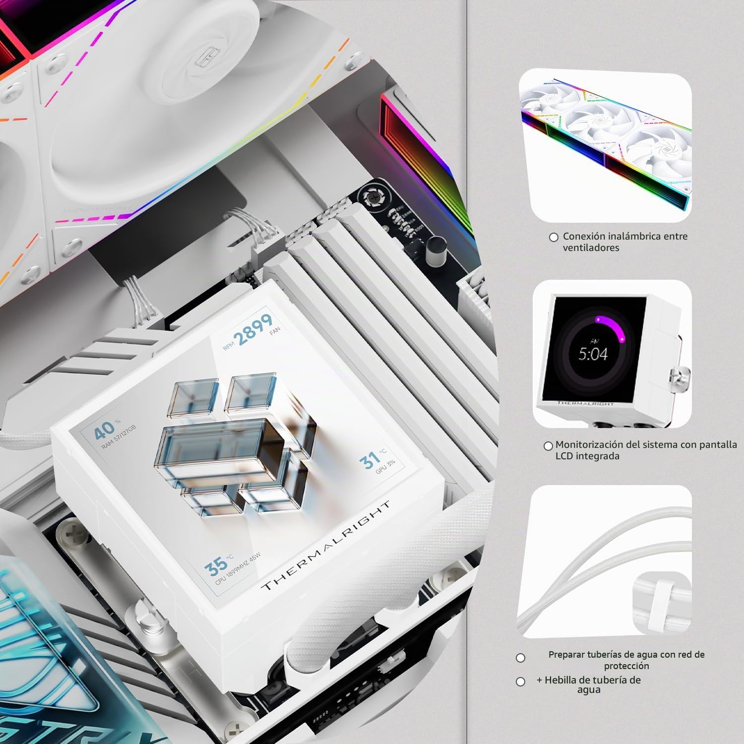 TR Thermalright Peerless Vision 360 ARGB Enfriador de procesador líquido blanco, pantalla LCD IPS de 3,95 pulgadas con resolución 480x480-Magnética, 360mm Aio, para AM4/AM5, LGA1851/1700/115x