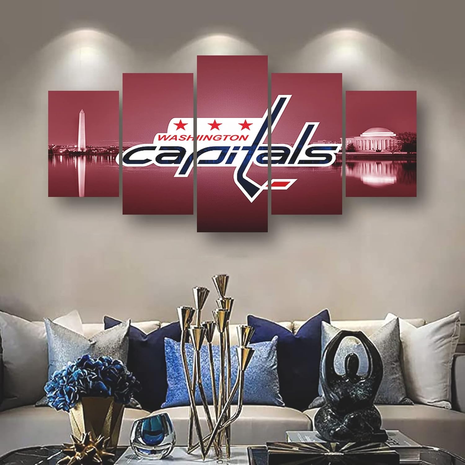 Washington Capitals Poster Ice Hockey Sports Canvas Wall Art Printing Artwork Fans Home Decoration Large Frame Painting Ready to Hang 5 Pieces (Framed,20x30x2pcs+20x45x2pcs+20x60cmx1pcs)