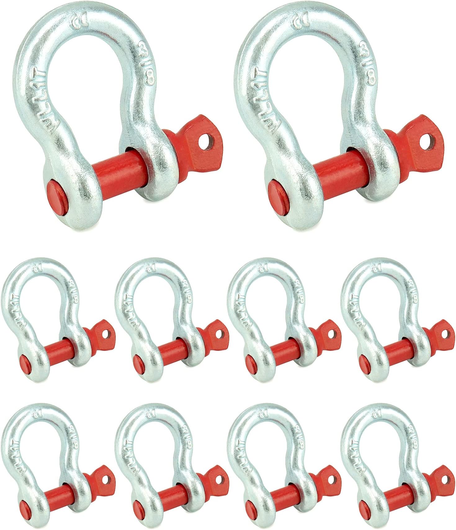 QWORK 3/8" Galvanized Screw Pin Anchor Shackles, 10 Pack D-Ring Shackles, Galvanized Steel Body 2204lbs Towing Capacity, Red