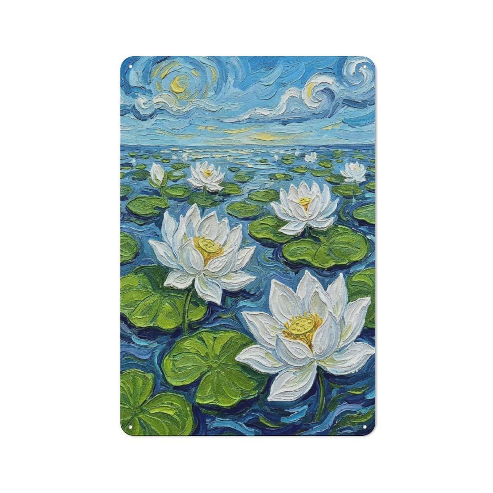 Junmoney Style-18 Tin Wall Sign With Impressionistic Water Lilies Painting Design 30X20cm, Cosy Cafe Wall Decor For Kitchen, Cafe, Pantry Or Dining Room
