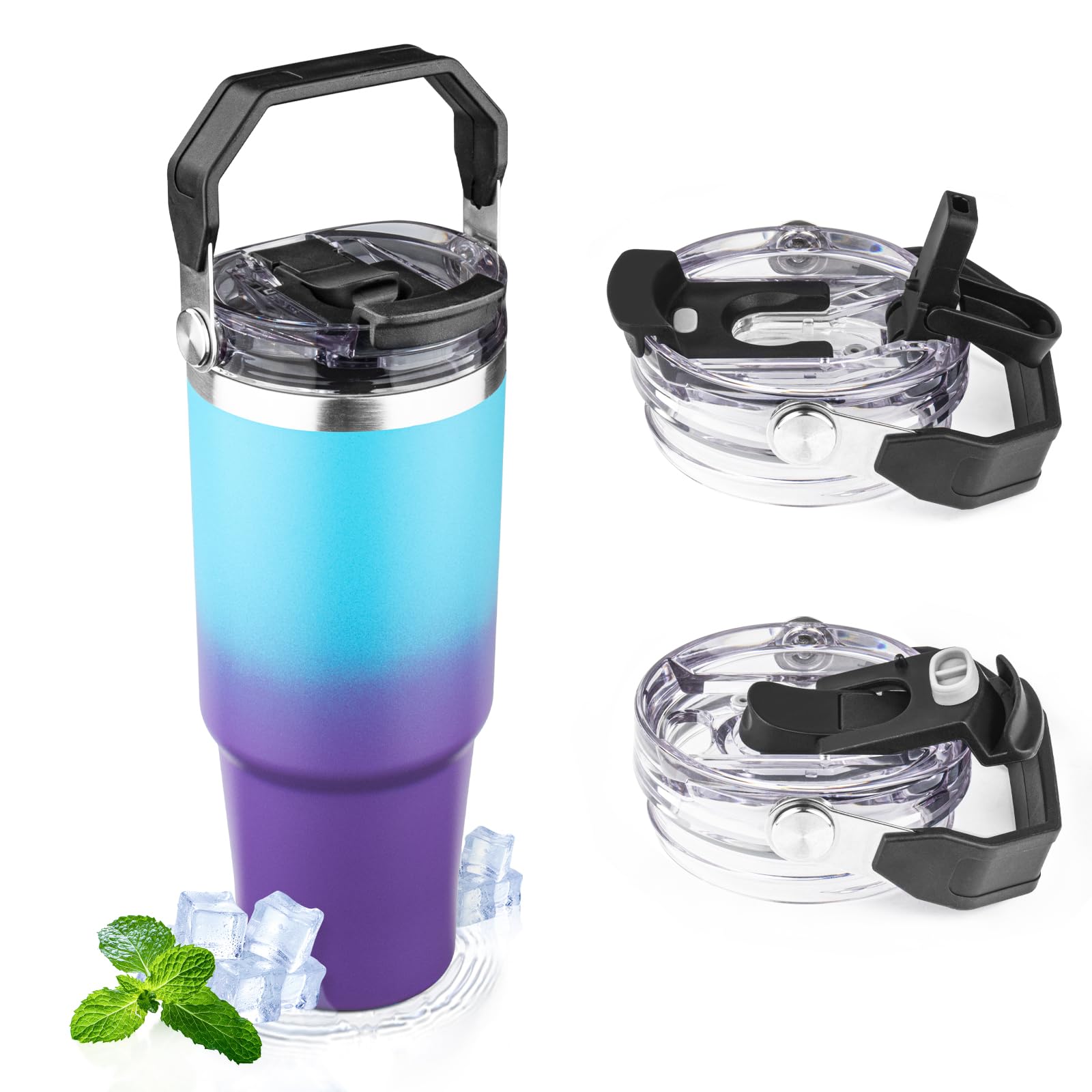 Photo 1 of FLIFQI 30oz Insulated Tumbler with Handle and Straw Lid