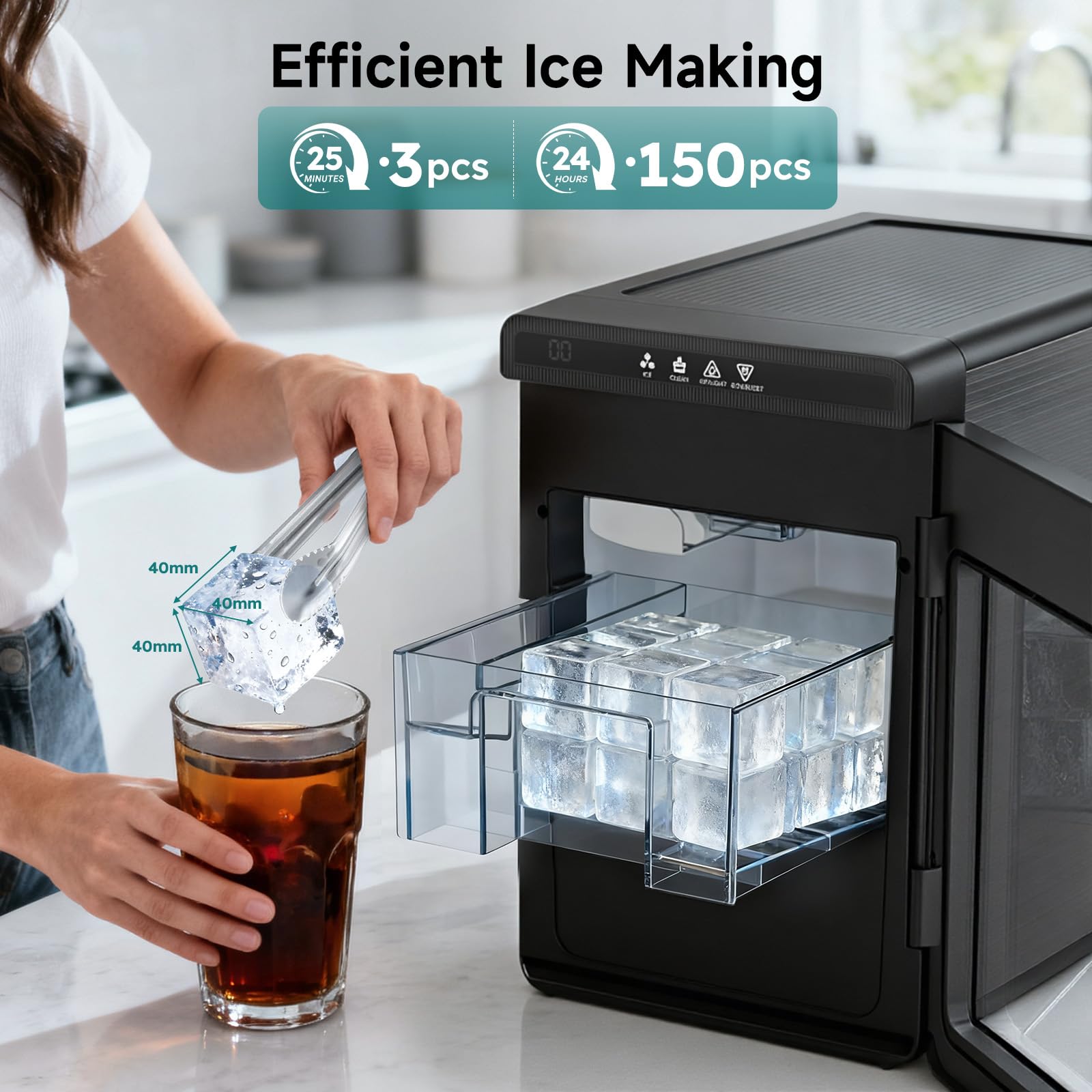 Etl Approval Clear Ice Cube Maker Countertop, 3 Crystal 1.6" Clear Ice Cube In 10-20mins, Slow-Melting & Adjustable Ice Thickness, Ice Makers Countertop With Self-Cleaning For Kitchens/Home/Office on Fridge.com - View 3
