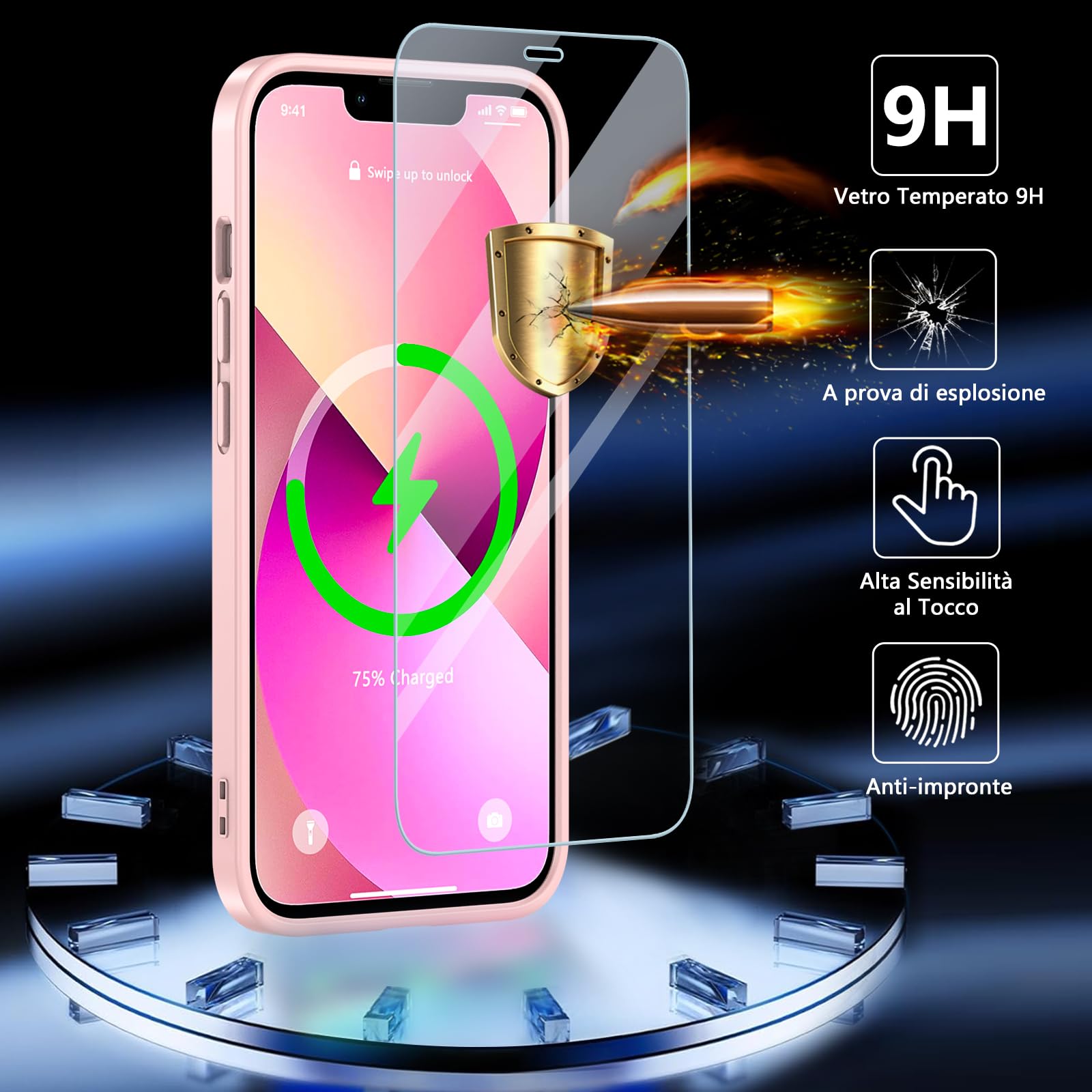 Hensinple Magnetica Cover per iPhone 13 / Cover iPhone 14 con Vetro Temperato [Compatibile con MagSafe],Custodia Traslucida Opaca Protezione Antiurto Resistente ai graffi Sottile Case - Rosa