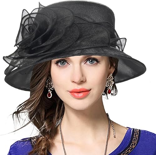 VECRY - Sombrero cloche de vestir para mujer, estilo derby, sombrero de campana con lazo, para bodas