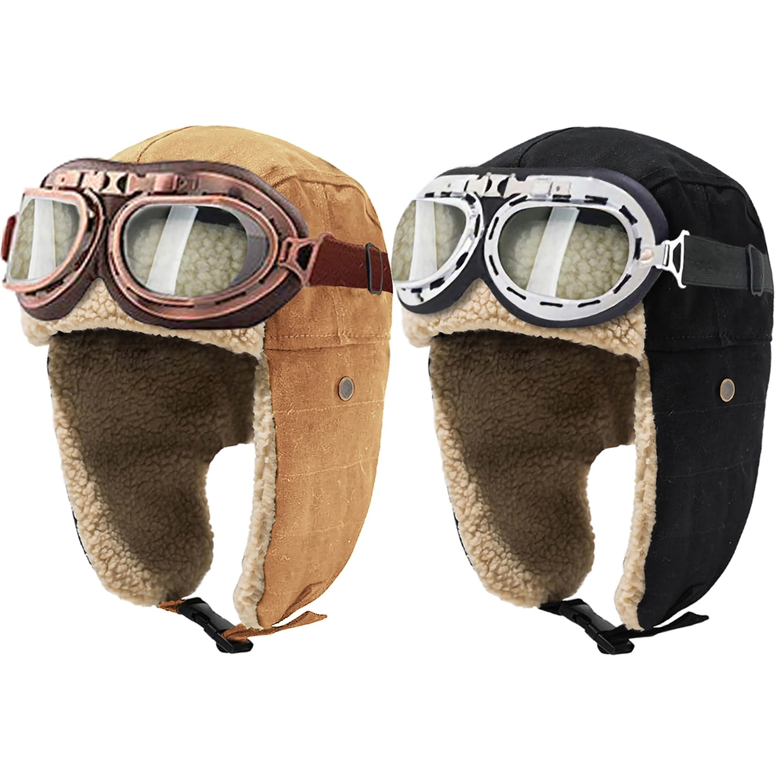 Peicees Vintage Aviator Hat and Goggles Costume Accessories Fur Ear Flaps Trooper Trapper Pilot Cap for Men Women