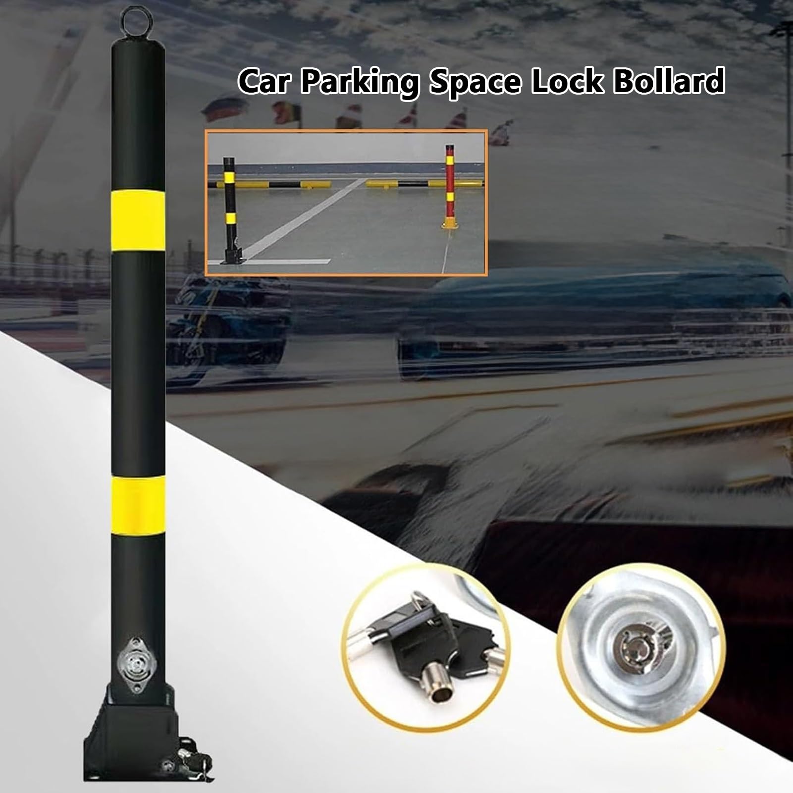 Genérico Bolardo de Seguridad Plegable de Acero con Cerradura y Tira Reflectante, Barrera de estacionamiento de Alta Resistencia, Poste delimitador de tráfico para protección de entradas de vehículos