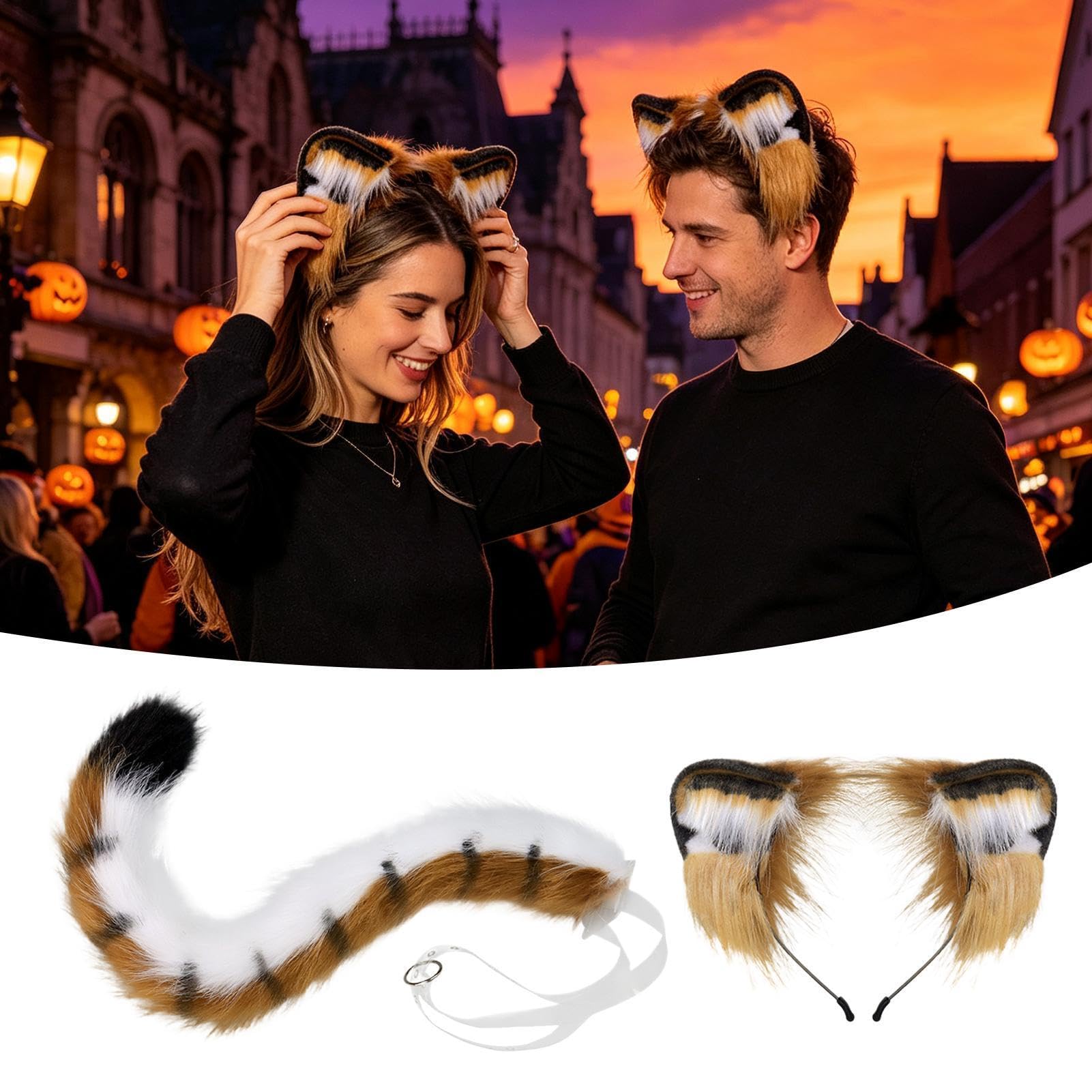 Conjunto genérico orejas y cola de tigre accesorios cosplay Halloween
