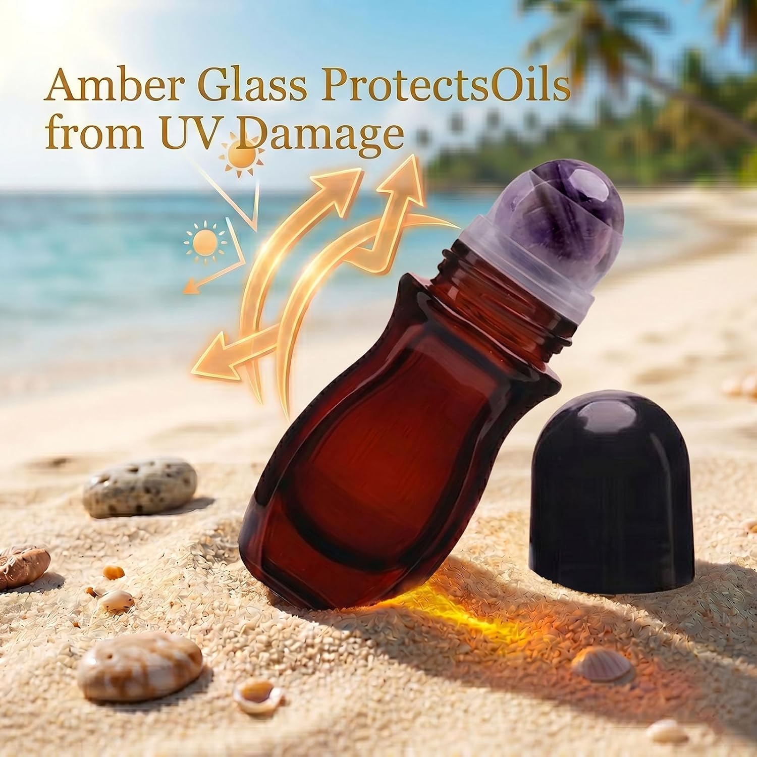 1 oz Purple Quartz Roller Glass Bottles,Refillable Roll On Container