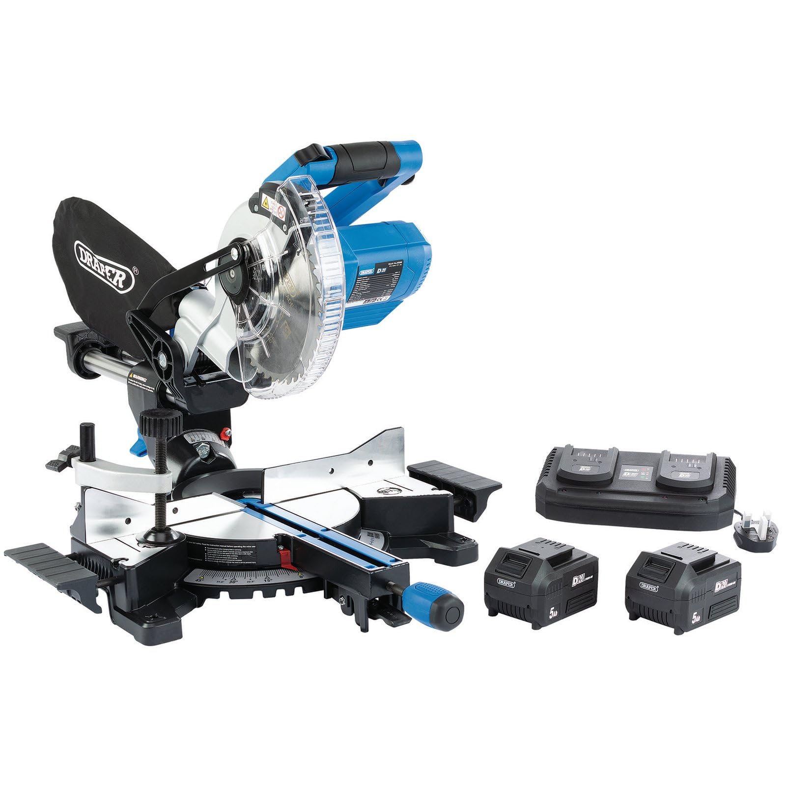 Draper D20 20V Compound Mitre Saw - Brushless Motor - 4000rpm - Laser Cutting Guide - 185mm Blade