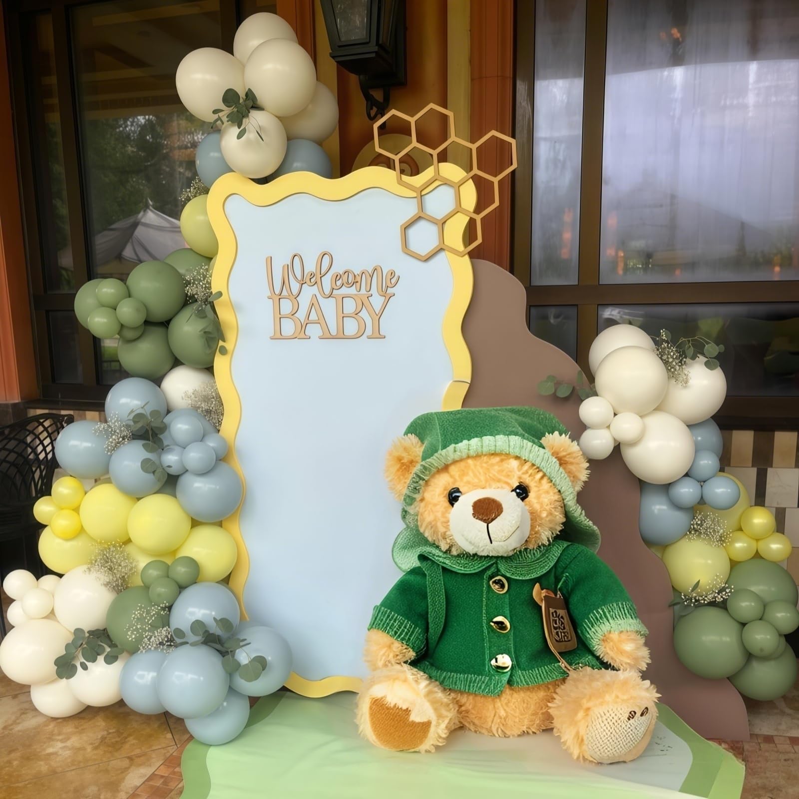 Luftballon Salbeigrün Gelb Blau, 60 Stück 12 Zoll Retro Sage Grün Macaron Pastell Gelb Weiß Sand Beige Dusty Blau Latex Helium Ballon für Geburtstag Party Deko Bee Babyparty Hochzeit Dekorations