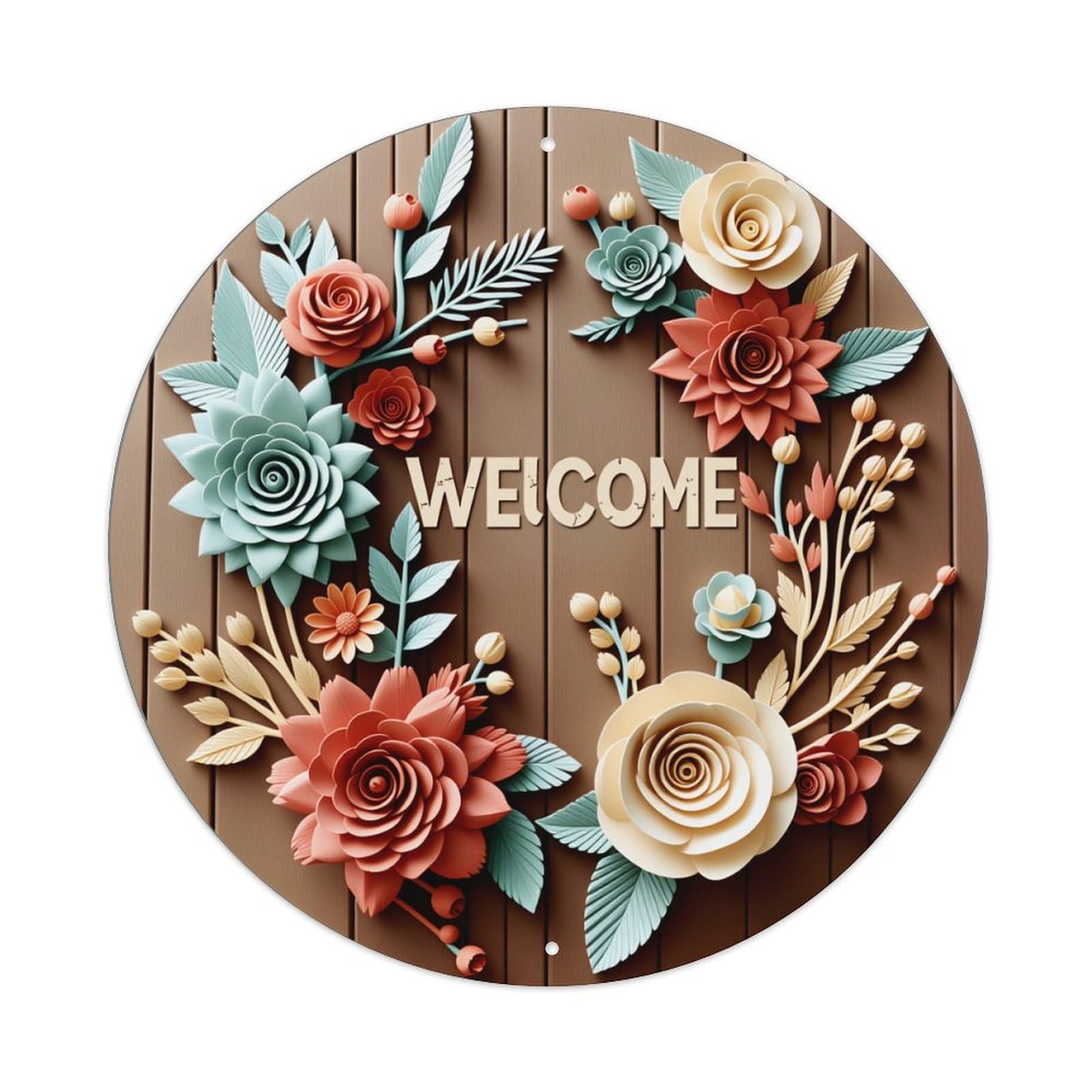 Floral Welcome Sign Pattern Art Round Tin Sign Vintage Metal Poster Retro Bar, Home, Man Cave, Kitchen, Laundry Room Wall Art Decor Gift 8x8Inch
