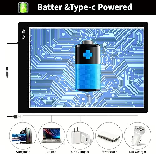 Miniatura 4 de YINGWOND Almohadilla de luz recargable A2, caja de luz inalámbrica para rastreo de artistas, 3 colores6 nivelesbrillo ajustado continuo tablero de