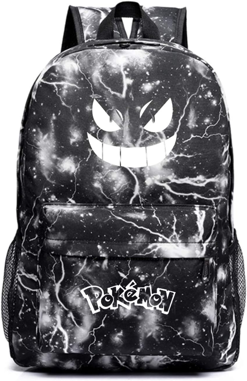 Pokemon Bag with Luminous Eyes, Kids Backpack for Boys and Girls, Luminous Pokemon Backpack Rucksack School Bag (Black Thunder)
