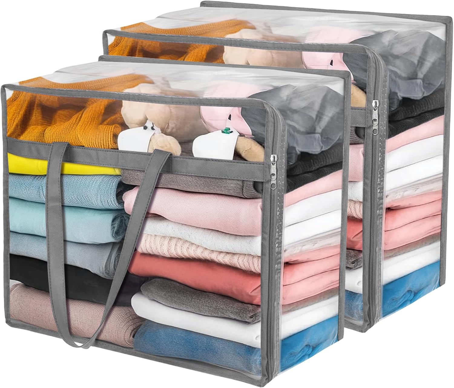 Budding Joy Clear Zippered Storage Bags for Clothes,40L Closet Organizers and Storage Containers Vinyl Moving Bag for Bedding, Linen, Blankets, Comforters, Clothing & Toys, Grey, 2 Pack Grey 2 Pack