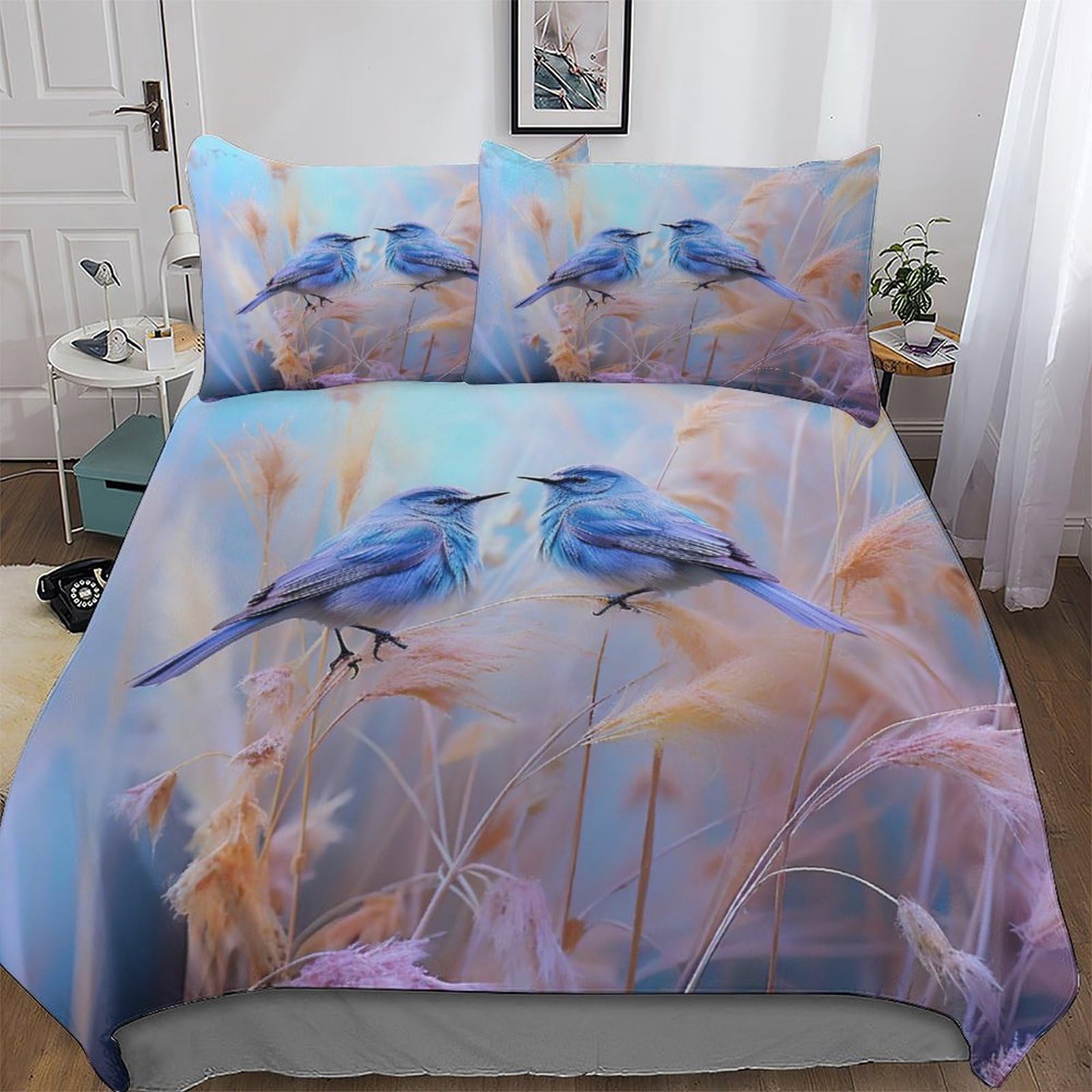Housse de couette oiseau 200x200 anti-glissement grâce à sa fermeture éclair