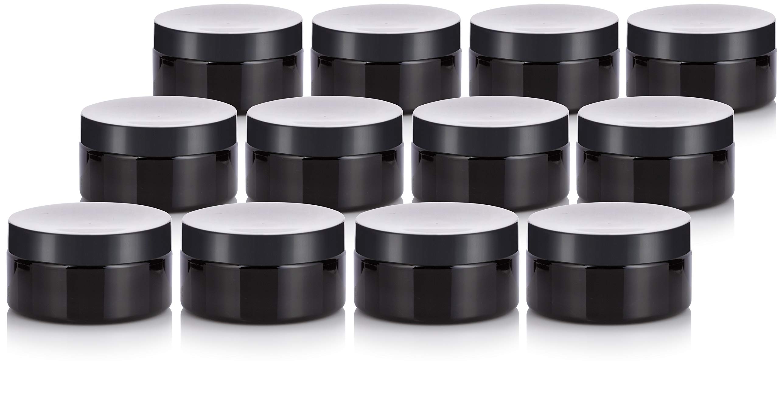 Black PET Plastic (BPA Free) Refillable Low Profile Jar - 8 oz (12 Pack)