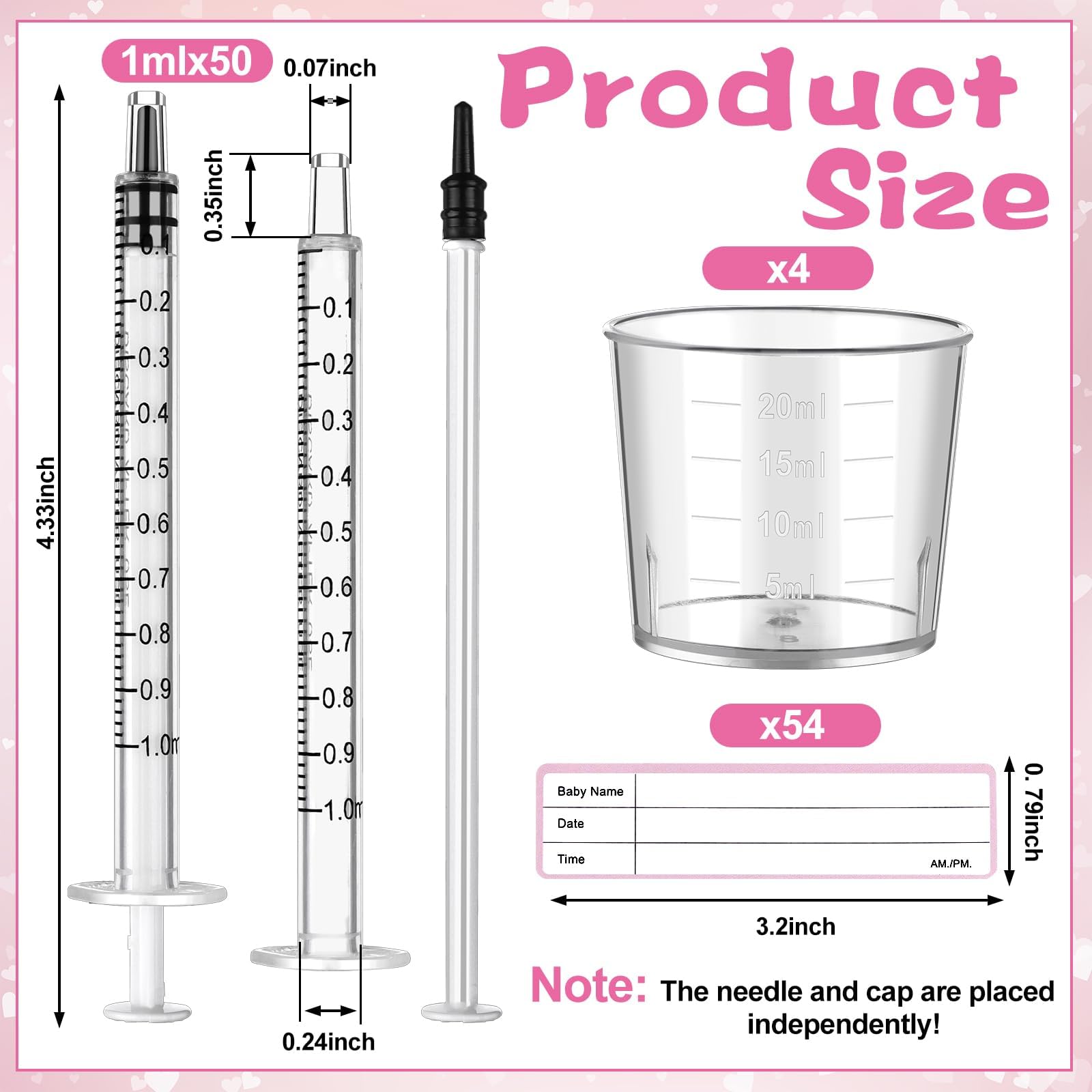 Kolostrum-Sammelset, 50-teilig, 1 ml, Muttermilchsammler, Milchfänger mit 4 Messbechern und 54 Aufklebern, Colostrum-Kollektion, Geschenkset, Kolostrum-Ernte-Set zum Stillen