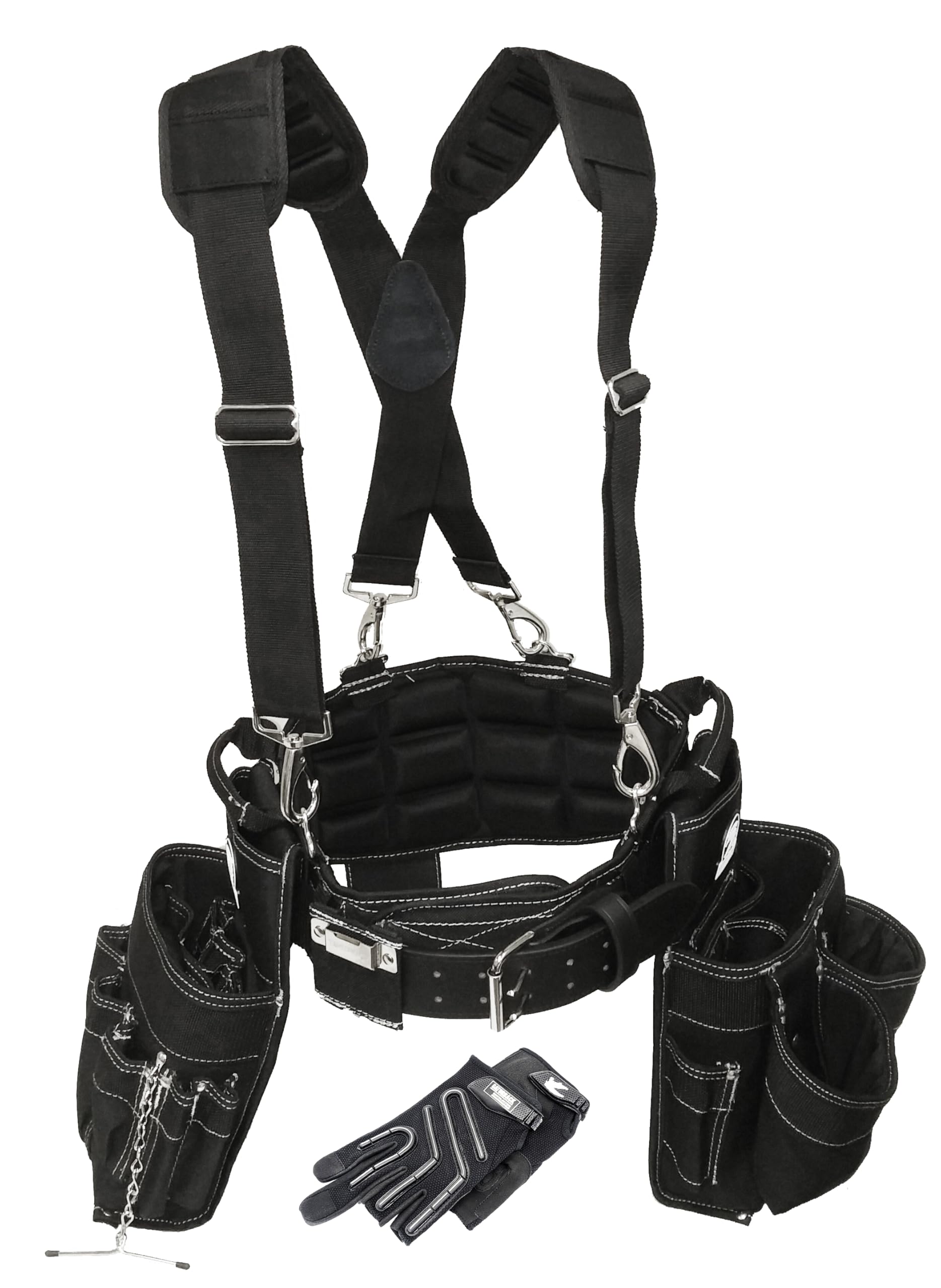Gatorback Electricians Combo Deluxe Package (Ventilated Back Support Tool Belt Combo, Suspenders, Drill Holster, Gloves). Medium 31"-35"