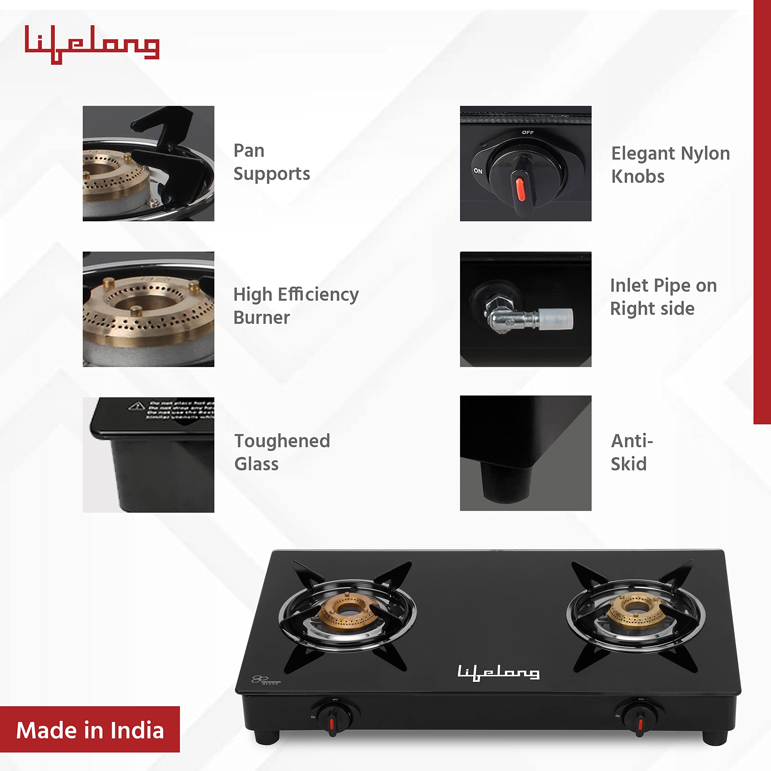 Buy Lifelong LLGS912 Automatic Ignition 2 Burner Gas Stove with 6mm