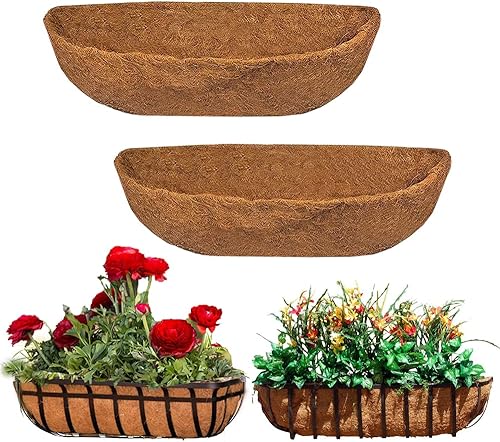 EROCK 2 forros de coco para macetas, 24303648 pulgadas, con forma de media luna, forro de fibra de coco de coco de fibra de coco para caja de