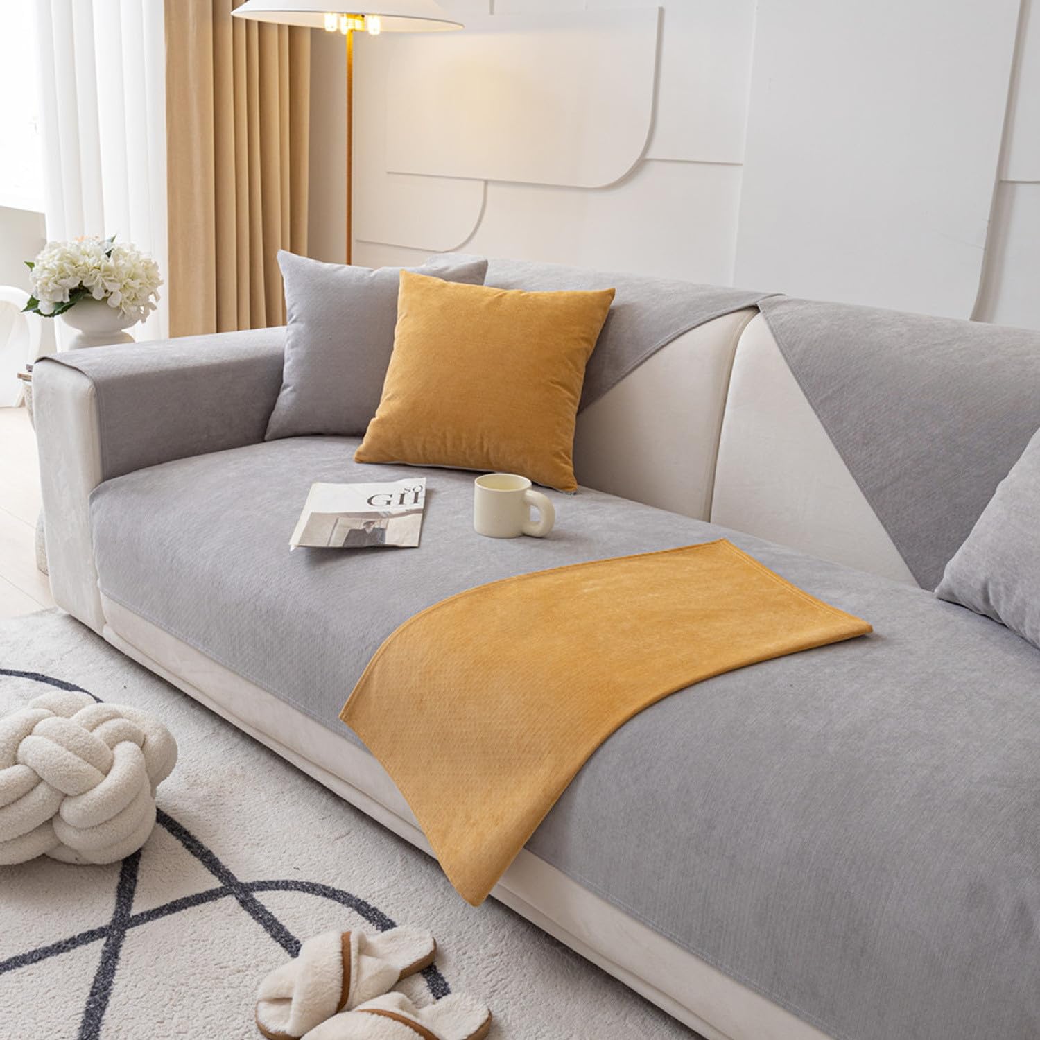 Waterproof Sofa Cover 1 2 3 Seater Couch Cover, Non-Slip Sofa Slipcovers For Corner L Shape, Thicken Sofa Cushion Covers, Washable Sofa Protectors From Pets (Light Grey,110x180cm)