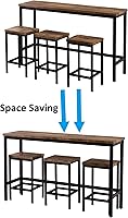 Vista 5 de Juego de mesa de comedor de 4 piezas de altura de mostrador, juego de mesa de comedor extra larga con 3 taburetes, panel de madera y marco de metal