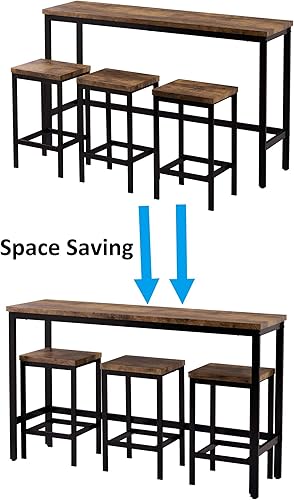 Miniatura 5 de Merax Juego de mesa de comedor extra larga de 4 piezas con 3 taburetes y reposapiés mesa de comedor de cocina de diseño moderno mesa de pub juego de