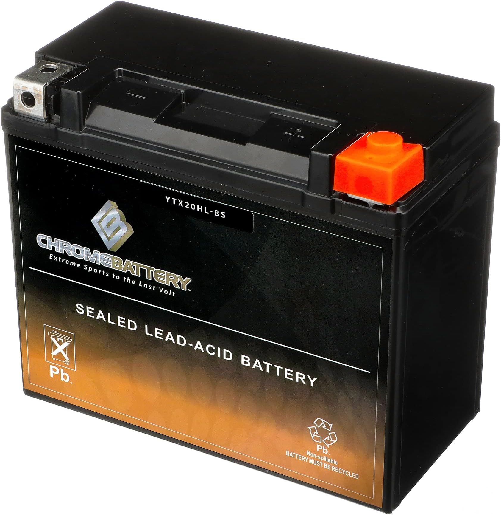 CB CHROMEBATTERYYTX20HL-BS Maintenance-Free 12V 19Ah Battery Replacement for ATV, Motorcycle, Jet Skis, Scooter, UTV, and More - Nut and Bolt (T3) Terminal
