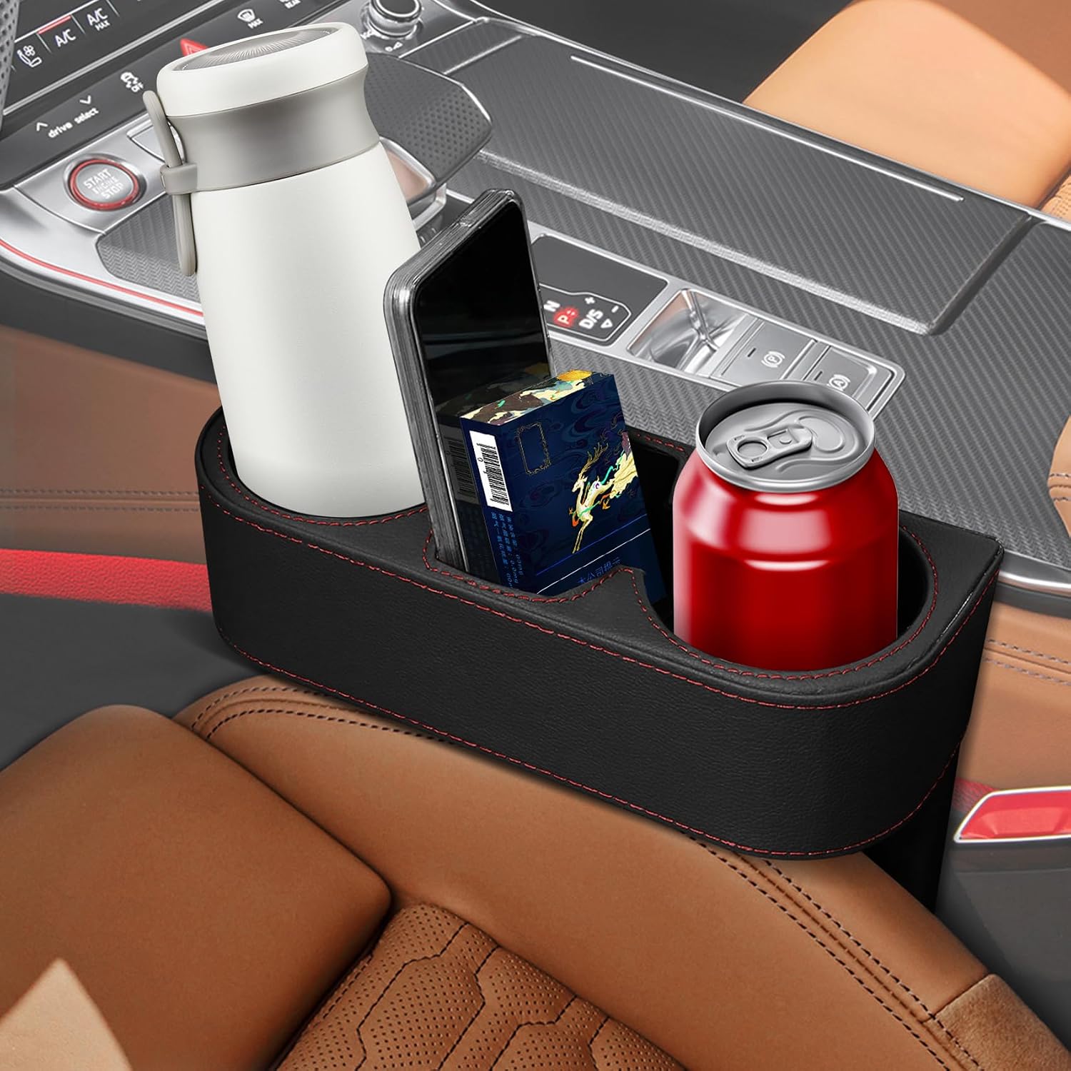 Car Gap Cup Holder, Car Seat Storage Box, Multifunctional Cup Drink Holders, Auto Front Seat Gap Interior Drink Organizer Car Storage Accessories Universal for Bottle Cellphone Card (Black)