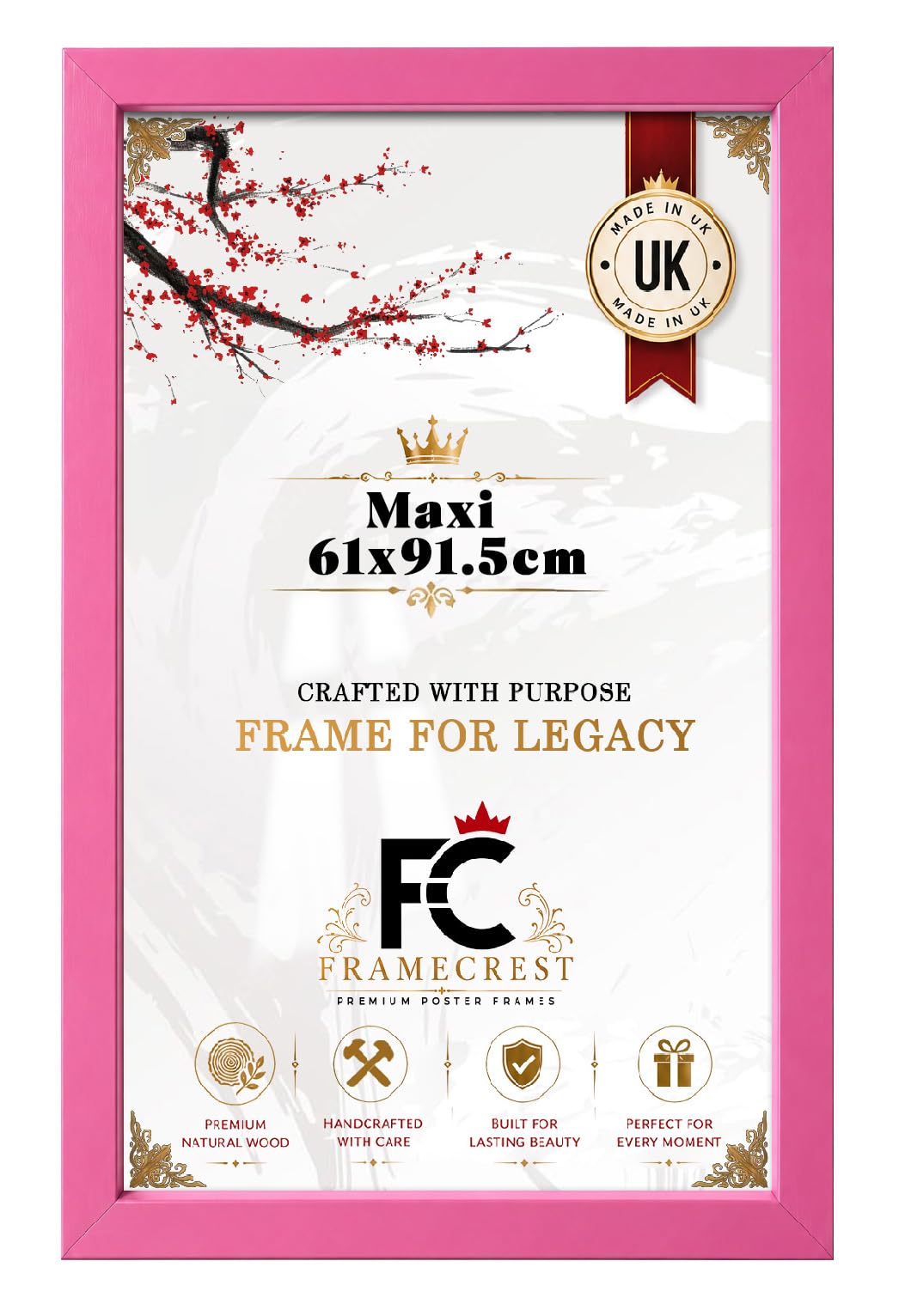 FRAMECREST Stunning Maxi 61x91.5cm MDF Frame | Jigsaw Puzzle Frame, Picture Frame, Poster Frame for Wall Mounting Display Horizontally or Vertically Hanging-[Pink]